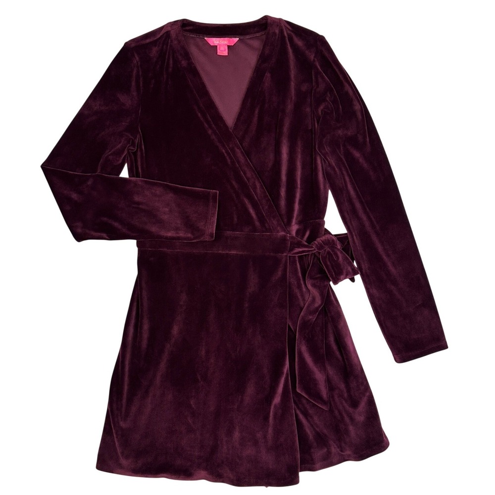 Lilly Pulitzer Velvet Wrap Dress Burgundy Long Sleeve Women's‎ Medium size